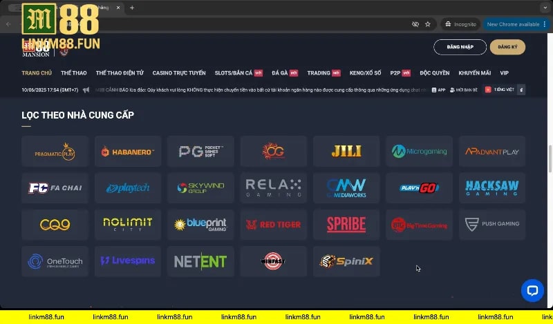 Các nhà cung cấp trò chơi cá cược link M88